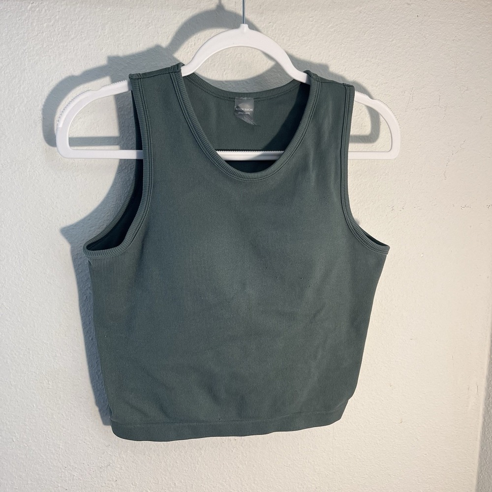 Bloom Seasons Bra Padded Tank Top Women's L Green Olive Ribbed Style HA153
